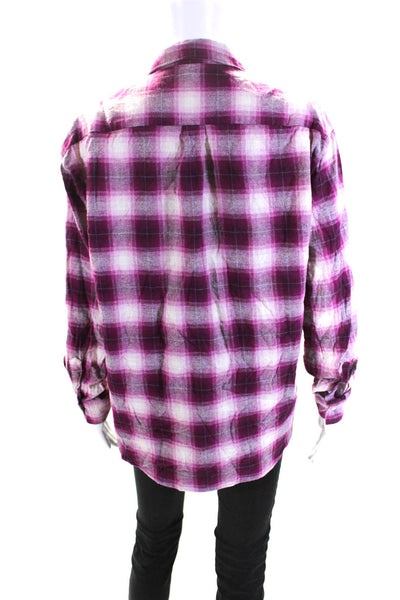 Hartford Womens Cotton Long Sleeve Button Down Plaid Shirt Pink Size 3