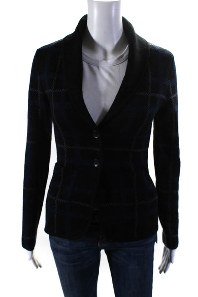 Margaret OLeary Womens Plaid Button Down Jacket Blue Black Wool Size Extra Small