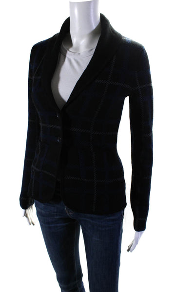 Margaret OLeary Womens Plaid Button Down Jacket Blue Black Wool Size Extra Small