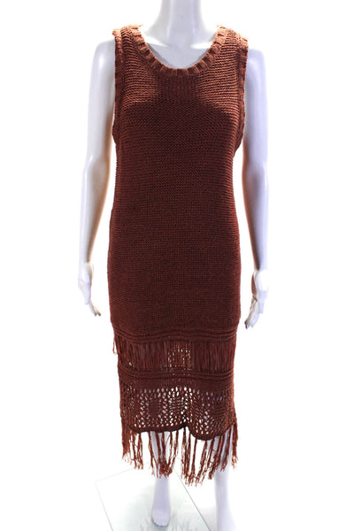 Moon River Womens Scoop Neck Crochet Knit Fringe Midi Dress Dark Pink Size Large