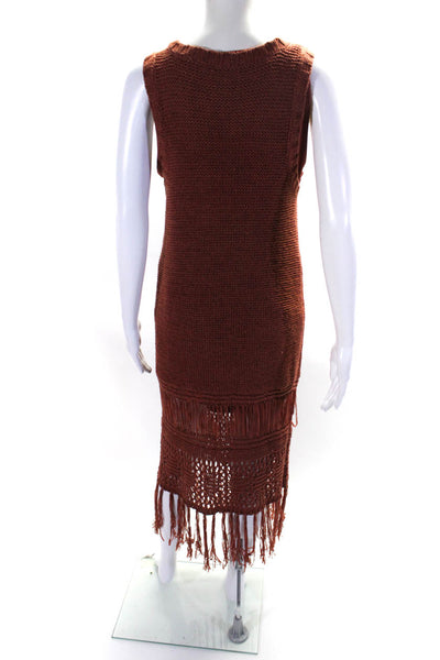 Moon River Womens Scoop Neck Crochet Knit Fringe Midi Dress Dark Pink Size Large