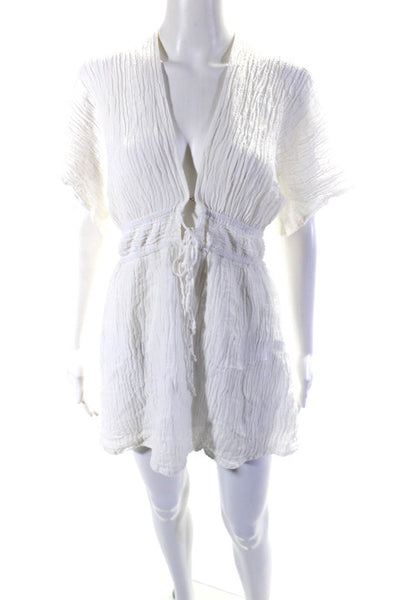Faithfull The Brand Womens Plisse Tie Back Short Sleeve Mini Dress White Size 10