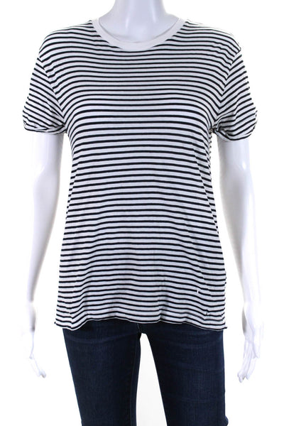 T Alexander Wang Womens Short Sleeve Crew Neck Striped Shirt White Black Small