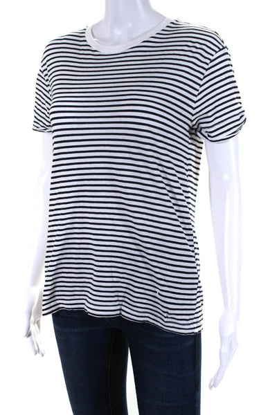 T Alexander Wang Womens Short Sleeve Crew Neck Striped Shirt White Black Small