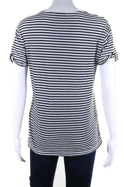 T Alexander Wang Womens Short Sleeve Crew Neck Striped Shirt White Black Small