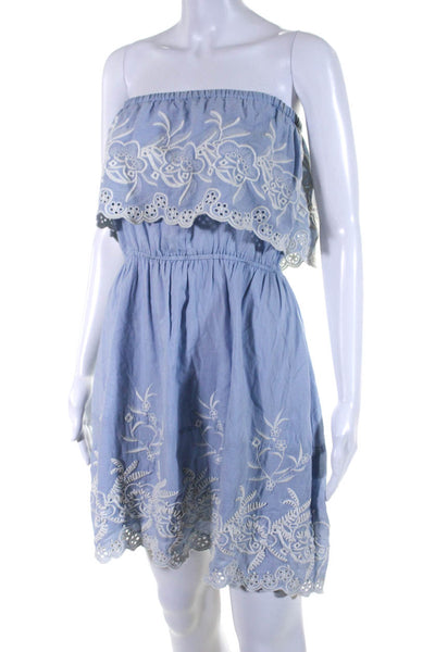 Love Sam Women's Square Neck Ruffle Embroidered Flare Mini Dress Blue Size S