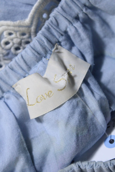 Love Sam Women's Square Neck Ruffle Embroidered Flare Mini Dress Blue Size S