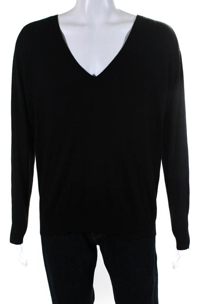 Theory Mens Thin Knit V Neck Pullover Sweater Black Cotton Size Large