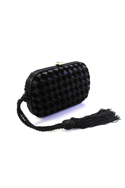 Bottega Veneta Womens Satin Velvet Intrecciato Small KNot Clutch Handbag Black