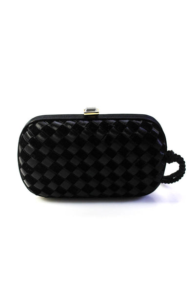 Bottega Veneta Womens Satin Velvet Intrecciato Small KNot Clutch Handbag Black