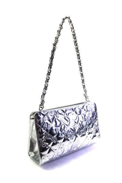 Chanel Womens Quilted Logo Precious Symbols Pochette Handbag Silver Tone Leather