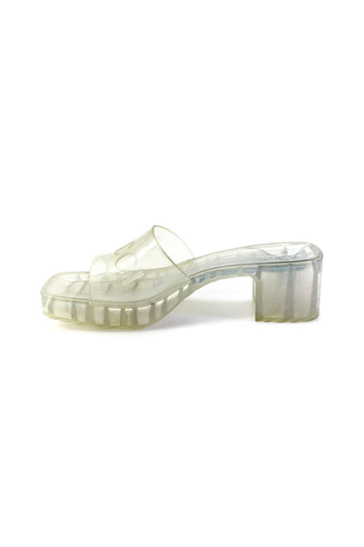 Gucci Womens Block Heel Platform Logo Slide Sandals Clear Rubber Size 39