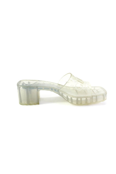 Gucci Womens Block Heel Platform Logo Slide Sandals Clear Rubber Size 39