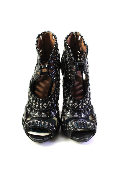 Alaia Womens Leather Strappy Studded Platform Peep Toe Heels Black Size 36 6