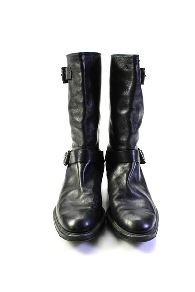 Tods Womens Black Leather Buckle Detail Midi Calf Boots Shoes Size 10