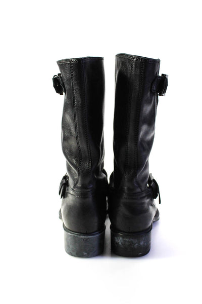 Tods Womens Black Leather Buckle Detail Midi Calf Boots Shoes Size 10