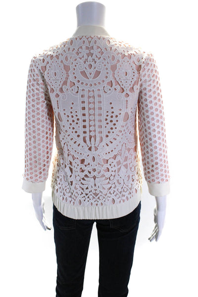 Ted Baker London Womens White Pink Lace Full Zip Long Sleeve Jacket Size 0