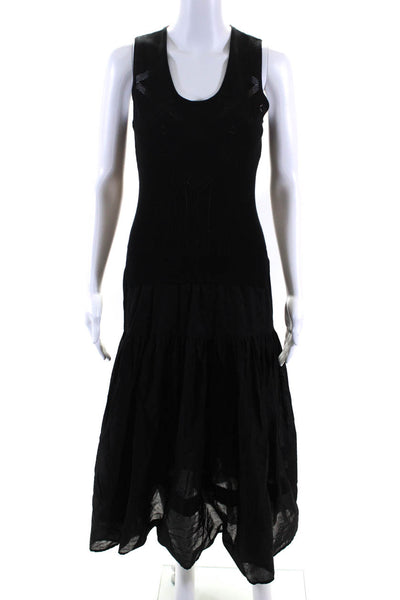 Twinset Womens Black Cotton Textured Scoop Neck Sleeveless Shift Dress Size XS