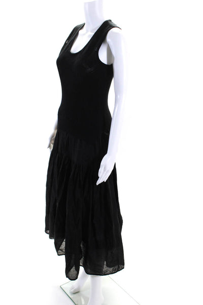 Twinset Womens Black Cotton Textured Scoop Neck Sleeveless Shift Dress Size XS