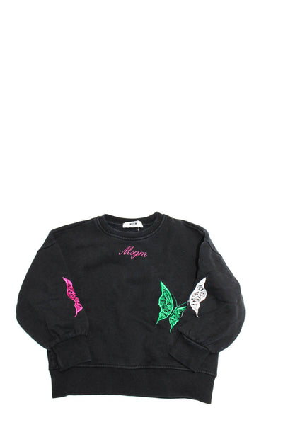 MSGM Girls Black Butterfly Embroidered Crew Neck Pullover Sweatshirt Size 4