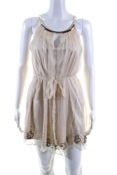 TFNC London Womens Beaded Trim Sleeveless Mini Dress White Size 1