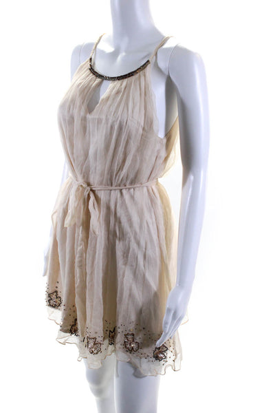 TFNC London Womens Beaded Trim Sleeveless Mini Dress White Size 1