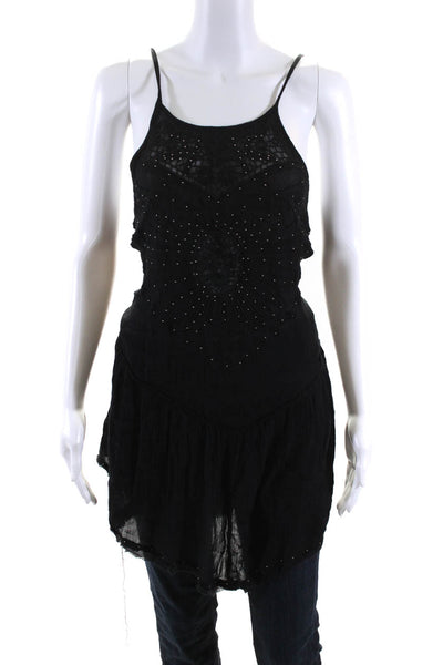 Free People Womens Beaded Spaghetti Strap Tank Top Black Size Extra Small