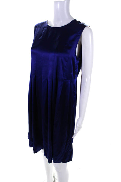 Vince Womens Silk Scoop Neck Sleeveless Buttoned Pleated Dress Blue Size 10