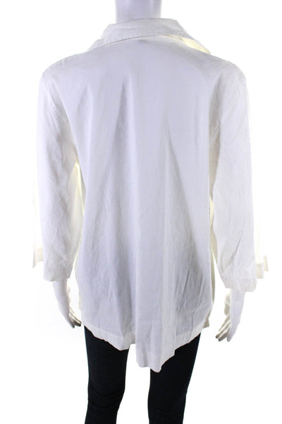 Eileen Fisher Womens Linen V-Neck Long Sleeve Collared Blouse White Size S