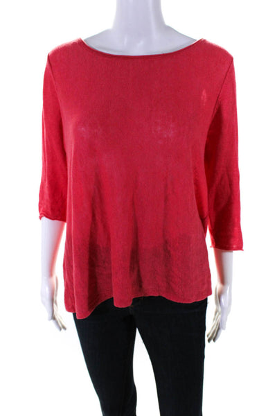 Eileen Fisher Womens Linen Long Sleeve Round Neck Pullover Top Red Size L