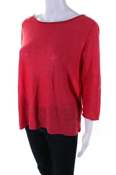 Eileen Fisher Womens Linen Long Sleeve Round Neck Pullover Top Red Size L