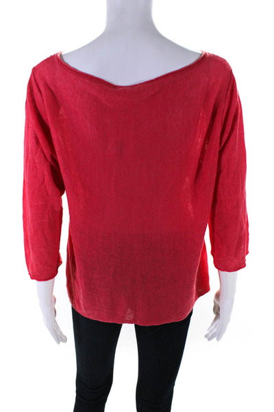 Eileen Fisher Womens Linen Long Sleeve Round Neck Pullover Top Red Size L