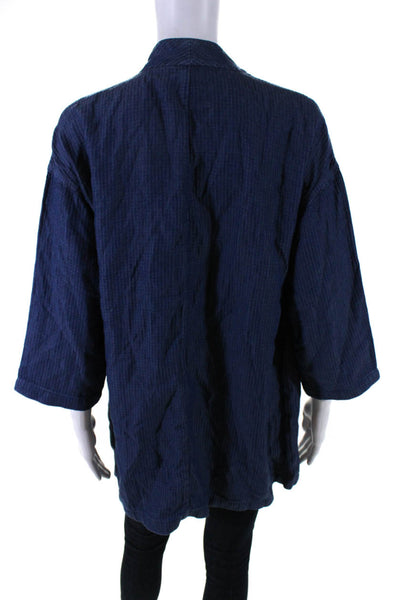 Eileen Fisher Womens Striped Print Open Front Long Sleeve Jacket Blue Size S