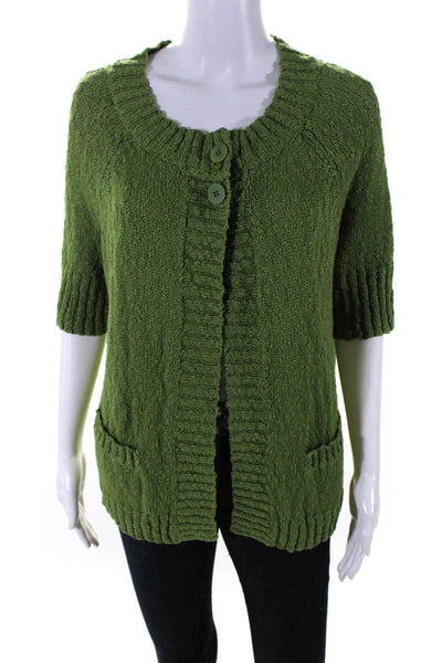 Eileen Fisher Womens Cotton Half Buttoned Textured Sweater Jacket Green Size M