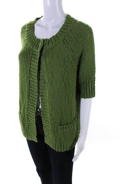 Eileen Fisher Womens Cotton Half Buttoned Textured Sweater Jacket Green Size M