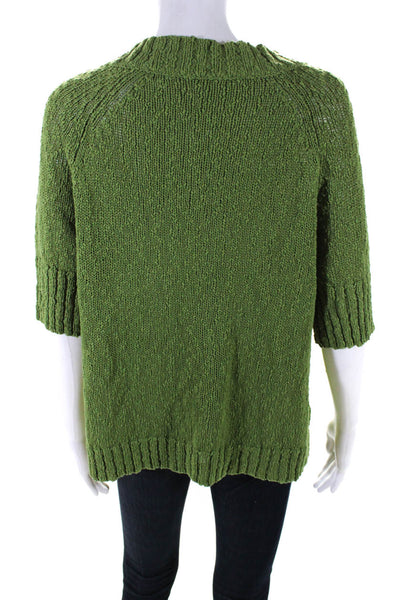 Eileen Fisher Womens Cotton Half Buttoned Textured Sweater Jacket Green Size M