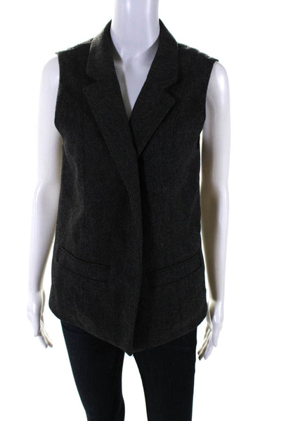 Club Monaco Womens Gray Wool Herringbone No Button Sleeveless Vest Jacket Size M