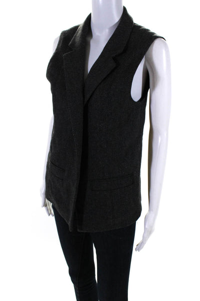 Club Monaco Womens Gray Wool Herringbone No Button Sleeveless Vest Jacket Size M