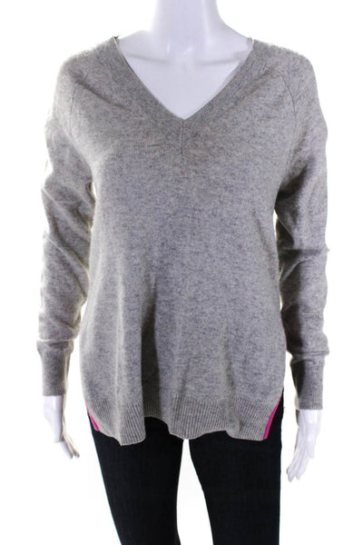 Autumn Cashmere Womens Gray Pink Cashmere V-Neck Pullover Sweater Top Size S