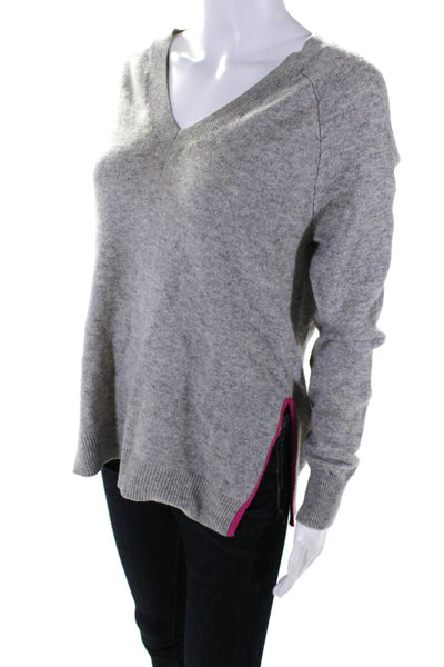 Autumn Cashmere Womens Gray Pink Cashmere V-Neck Pullover Sweater Top Size S