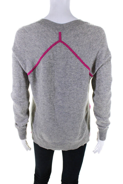 Autumn Cashmere Womens Gray Pink Cashmere V-Neck Pullover Sweater Top Size S