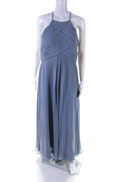 Azazie Womens Chiffon Pleated Sleeveless A-Line Maxi Dress Cornflower Blue 6