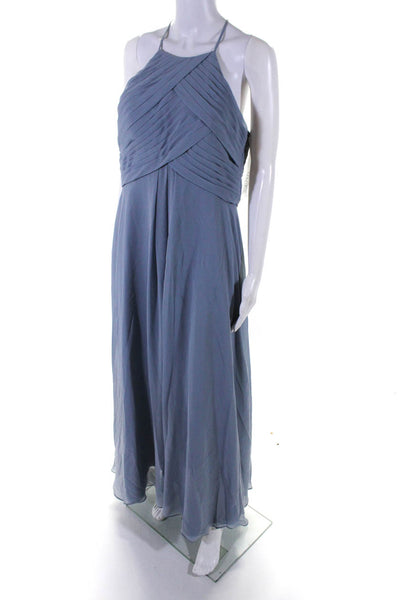 Azazie Womens Chiffon Pleated Sleeveless A-Line Maxi Dress Cornflower Blue 6