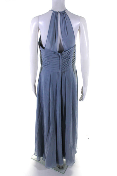 Azazie Womens Chiffon Pleated Sleeveless A-Line Maxi Dress Cornflower Blue 6