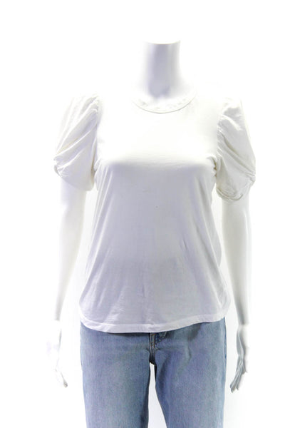 ALC Womens Short Puff Sleeve Crew Neck Tee Shirt Blouse White Size Extra Small