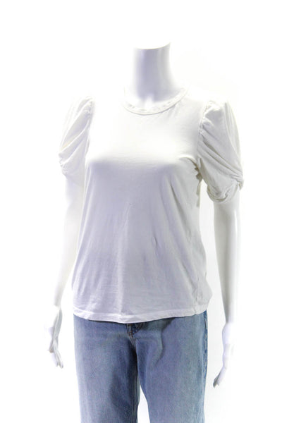 ALC Womens Short Puff Sleeve Crew Neck Tee Shirt Blouse White Size Extra Small