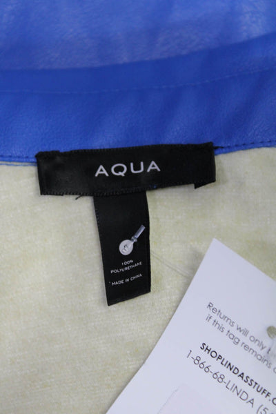 Aqua Womens Short Sleeve Belted Faux Leather Mini Shirt Dress Blue Size Small