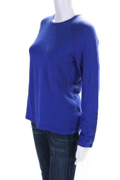 J. Mclaughlin Womens Long Sleeves Crew Neck Sweater Blue Cotton Size Medium