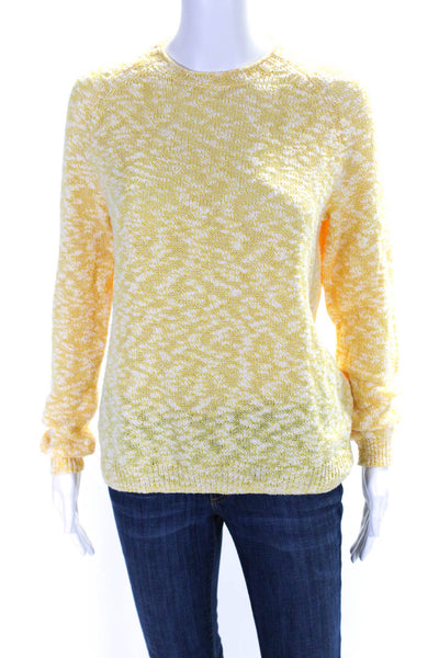 J. Mclaughlin Womens Crew Neck Sweater Yellow White Cotton Size Small