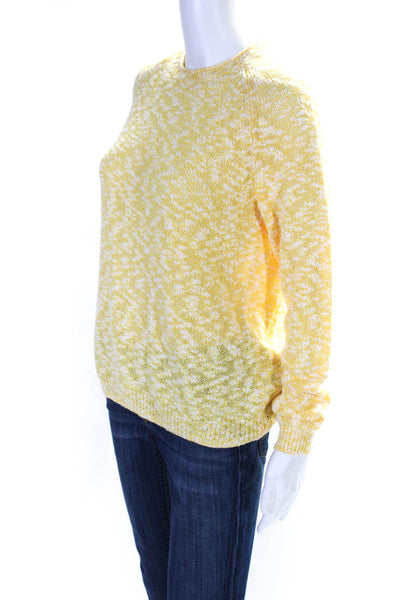 J. Mclaughlin Womens Crew Neck Sweater Yellow White Cotton Size Small